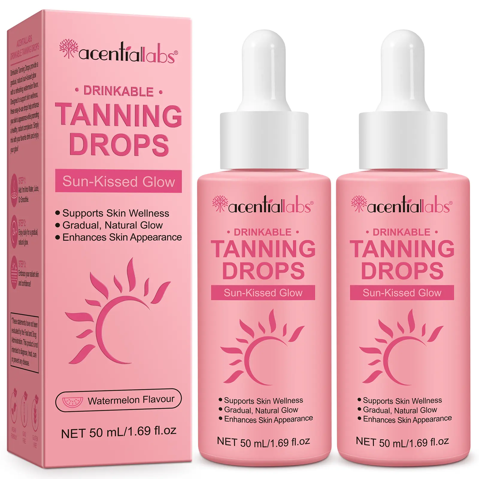 acentiallabs Drinkable Tanning Drops for Face and Body - Sunless Bronze Tanning, Promotes Healthy Skin, Suitable for All Skin Types