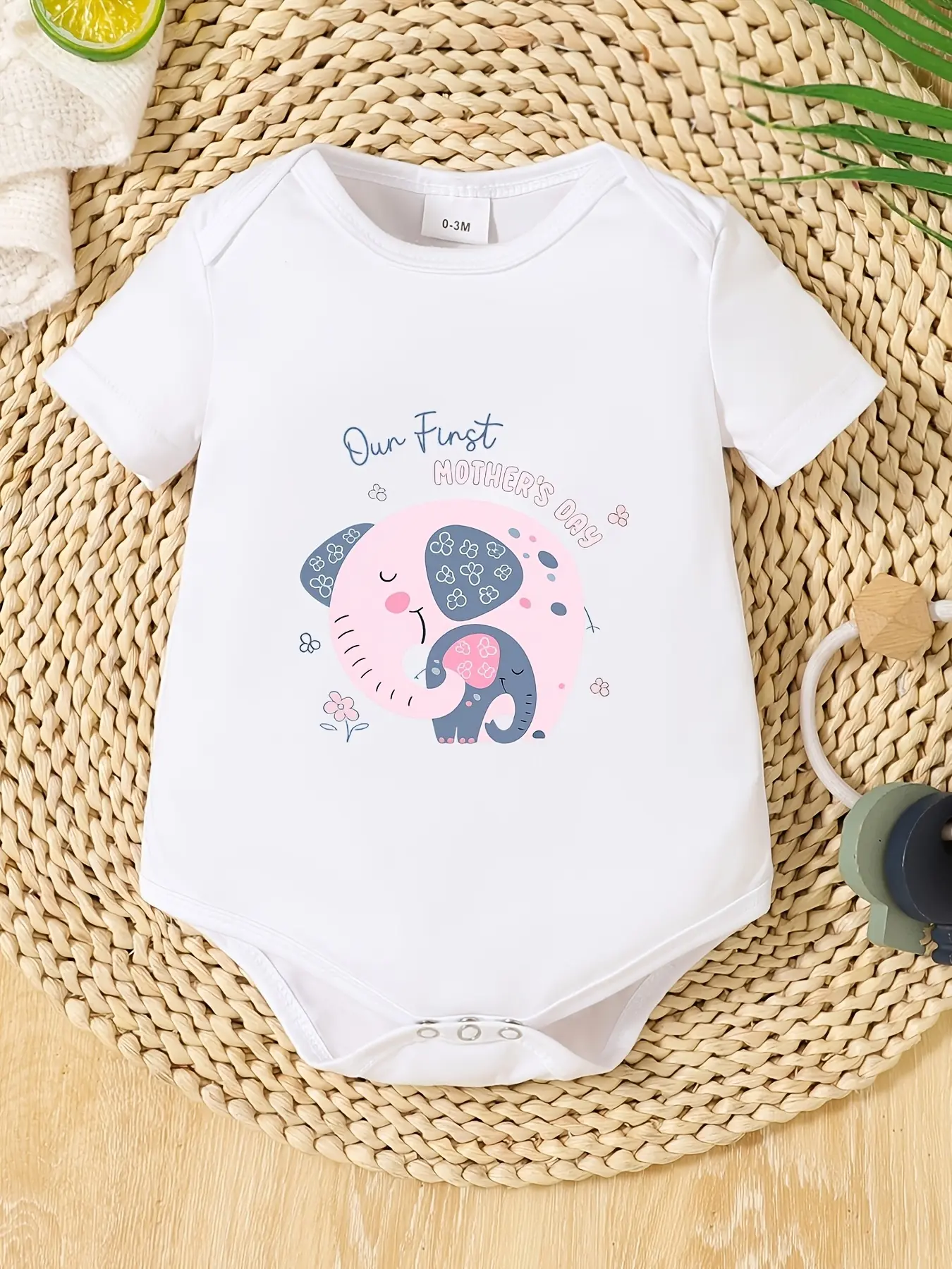 Our First Mother's Day Baby Bodysuit Cute Mom Baby Elephant Floral Graphic Short Sleeve Cotton White Infant Mother Baby Newborn Onesie
