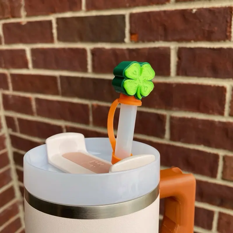 Four Leaf Clover St. Patrick's Day Themes Straw Toppers and Charms for Stanley Tumbers & 9.5mm Straws with Durable PLA Design - Stylish, Beverage