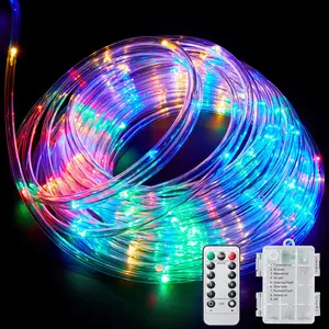 LED Rope Lights Outdoor String Light Battery Powered with Remote Control 8 Modes Color Changing Waterproof LED Strip Fairy Light 40Ft for Christmas Party Camping Decoration 1 Pack