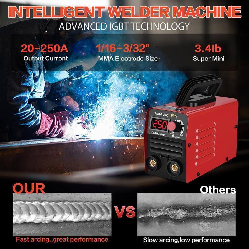 Super Mini Stick Welder 110V 250A ARC Portable MMA for Beginners with 10pcs Rod Tools IGBT Inverter Hot Start Arc Force Anti-stick Red Welding Machine