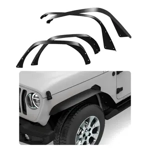 Heavy Duty 4PCS Electric Fender Flares Flat Front Rear Steel Wheel Arch Trim Textured Black OE Style Offroad Exterior Replacement Parts Fit Off-road SUV Jeep Wrangler JL JLU 2018-2024 Left Driver Side