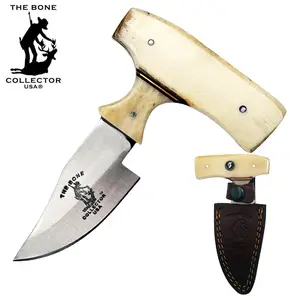 BC 872-WBN 5" Bone Collector White Bone Short Blade Skinning Knife with Leather Sheath