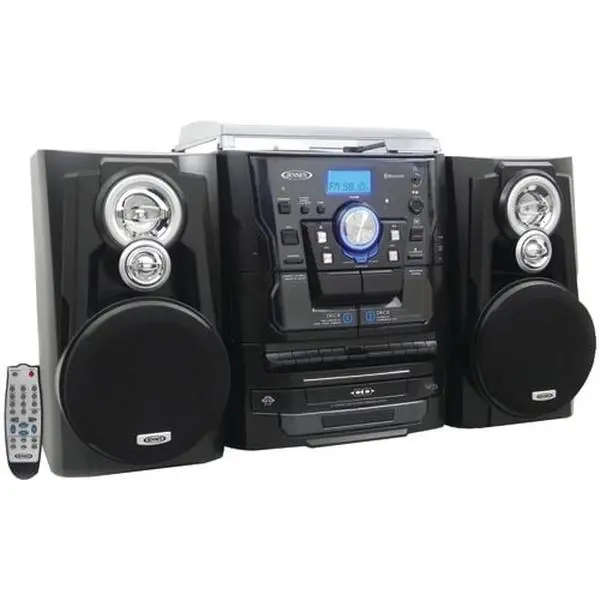 212 MAIN Bluetooth 3-Speed Stereo Turntable Music System - 3-CD Changer, Dual Cassette Deck, Multifunction CD Player, Digital Audio, Remote Included