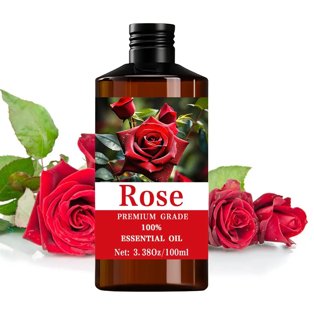Rose Essential Oil 100ML/3.38oz, 100% Pure Care Grade, Hair & Skin Care, Massage, Diffuser Humidifier, Natural Scent, Fragrance Body Oil, Scented Body Oil, Perfume Body Oil, Long-Lasting Moisturizing