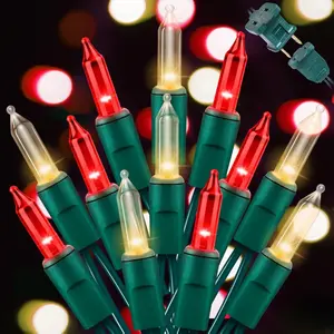 LAMPHOME 2-Pack Red & Clear Christmas String Lights - 20Ft 100 Count Green Wire Incandescent Holiday Lights Each, for Indoor/Outdoor Christmas Tree, Halloween, Valentine Wedding Decor