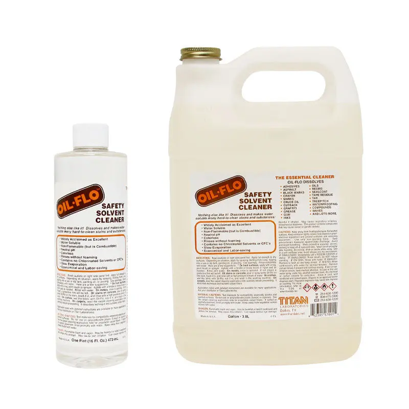Titan Oil Flo Safety Solvent Cleaner - Water Soluble Non Flammable Neutral pH Residue Free Rinse for Equipment Vehicles Tools Floors Machines Clothing Glass Steel Concrete Aluminum