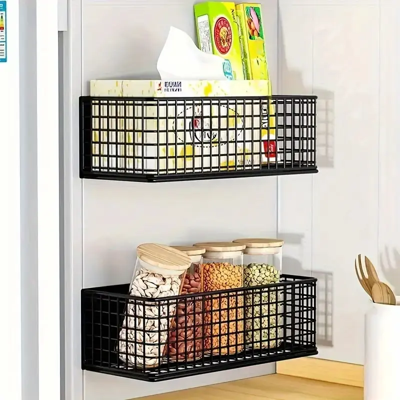 Large Magnetic Iron Large Storage Basket, Household Storage for Refrigerators, Microwaves & Washing Machines - Versatile Kitchen Organizer with Hollow Design, Pantry Organizer