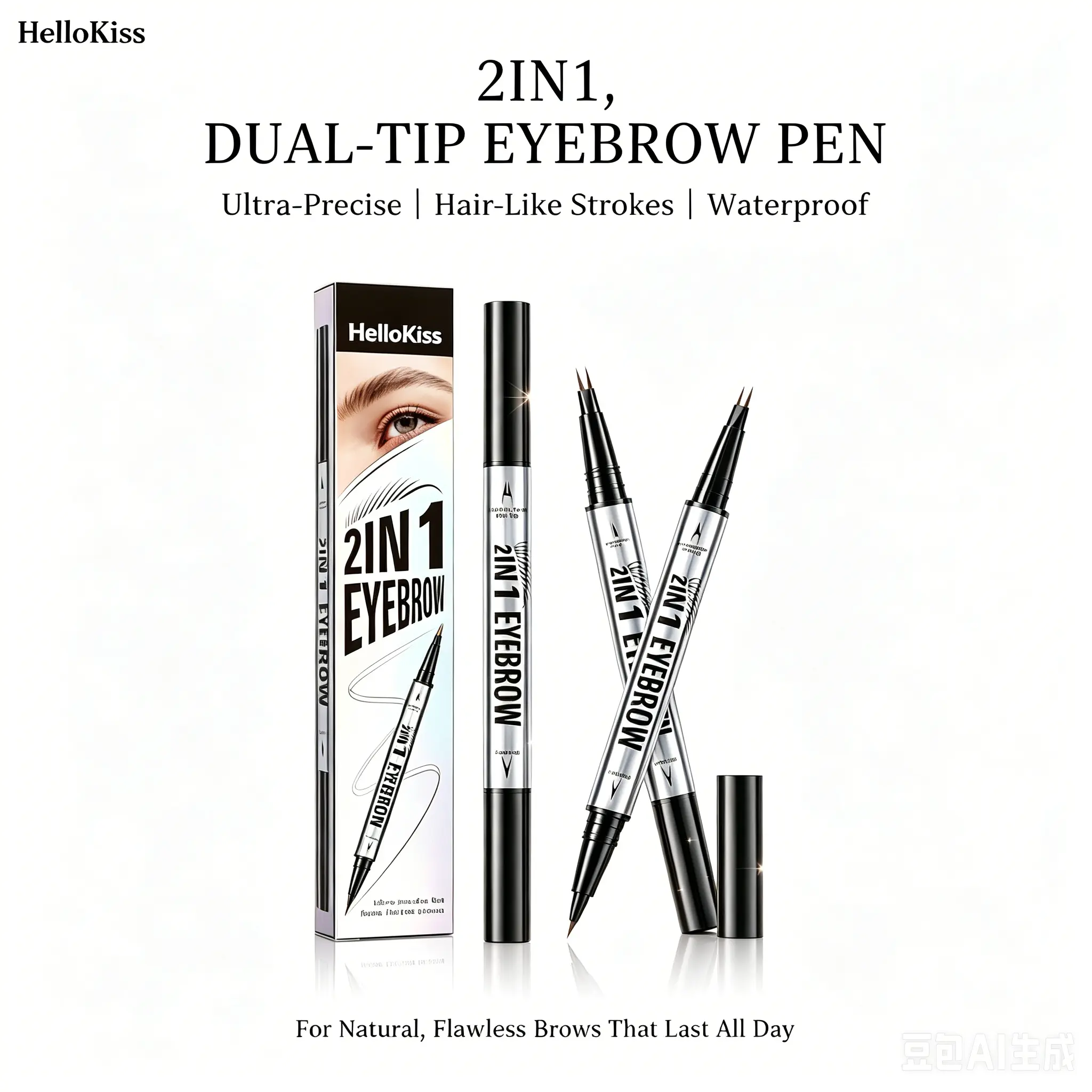HelloKiss 2IN1 Dual-Tip Eyebrow Pen Ultra-Precise Hair-Like Strokes Waterproof for Natural Flawless Brows That Last All Day