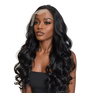 13*4 Lace Front Wig 26'' BLACK Layered Wave Synthetic Glueless Lace Wig Long Wavy Hair with Pre Pluck Ombre Wigs for Women Natural Daily Use tiktokshopspringglowup Human Hair Wigs
