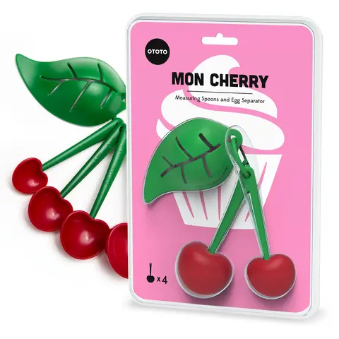 OTOTO Mon Cherry Measuring Spoons Set - 4-Piece Set with Built-In Egg Separator | Cute & Functional Baking Essentials | Unique Kitchen Gift | High-Quality & Dishwasher Safe | TikTok Must-Have | Funky Kitchen Supplies | Kitchen Accessories