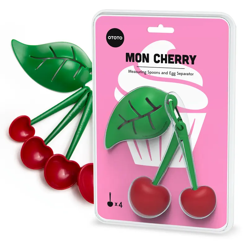 OTOTO Mon Cherry Measuring Spoons Set - 4-Piece Set with Built-In Egg Separator | Cute & Functional Baking Essentials | Unique Kitchen Gift | High-Quality & Dishwasher Safe | TikTok Must-Have | Funky Kitchen Supplies | Kitchen Accessories