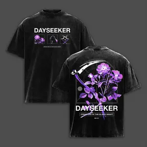 Dayseeker Scythe Double Printed Washed Tee & Hoodie, Unisex Heavyweight Cotton T-shirt, Band Graphic Tee for Alt Music Fans, Oversized Vintage Casual Comfort Fit Top, Soft Crewneck Menswear Apparel Merch