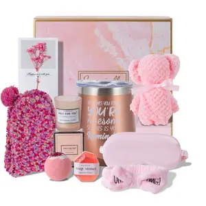 Luxury Spa Care Package with Tumbler, Bath Bomb, Soap, Candle, Socks, Eye Mask & Card - Special Anniversary & Mother's Day Ideas for Her