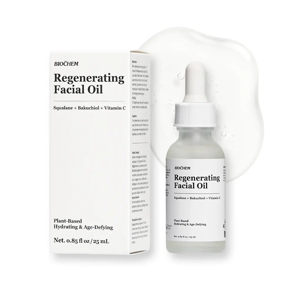 Biochem Regenerating Facial Oil Serum with Squalane, Bakuchiol & Vitamin C, Anti-Aging Conditioning & Brightening Treatment, Vegan, Alcohol & Fragrance Free, 0.85 fl oz, Plant Based, Cruelty Free, Alcohol Free
