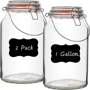 1 Gallon Glass Jar with ,2 Pack Large Glass Jars with Airtight lid,Super Wide Mouth Mason Jars for Storage,Fermenting,Canning,Pickling