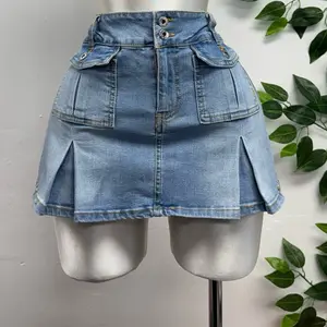 Demin Skirt - Blue Denim Women's Bottom, Casual Style, Adjustable Waistband, Versatile Design for Everyday Wear - Womenswear