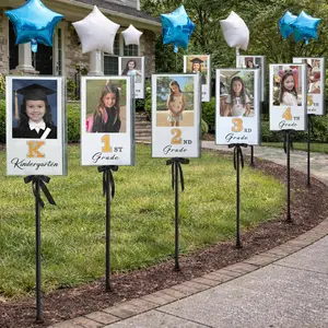 2026 Graduation K-12 Photo Yard Signs with Ground Stakes, Class of 2026 Photo Sign for Kindergarten Middle High School, Gold Lawn Signs for Graduation Party Supplies