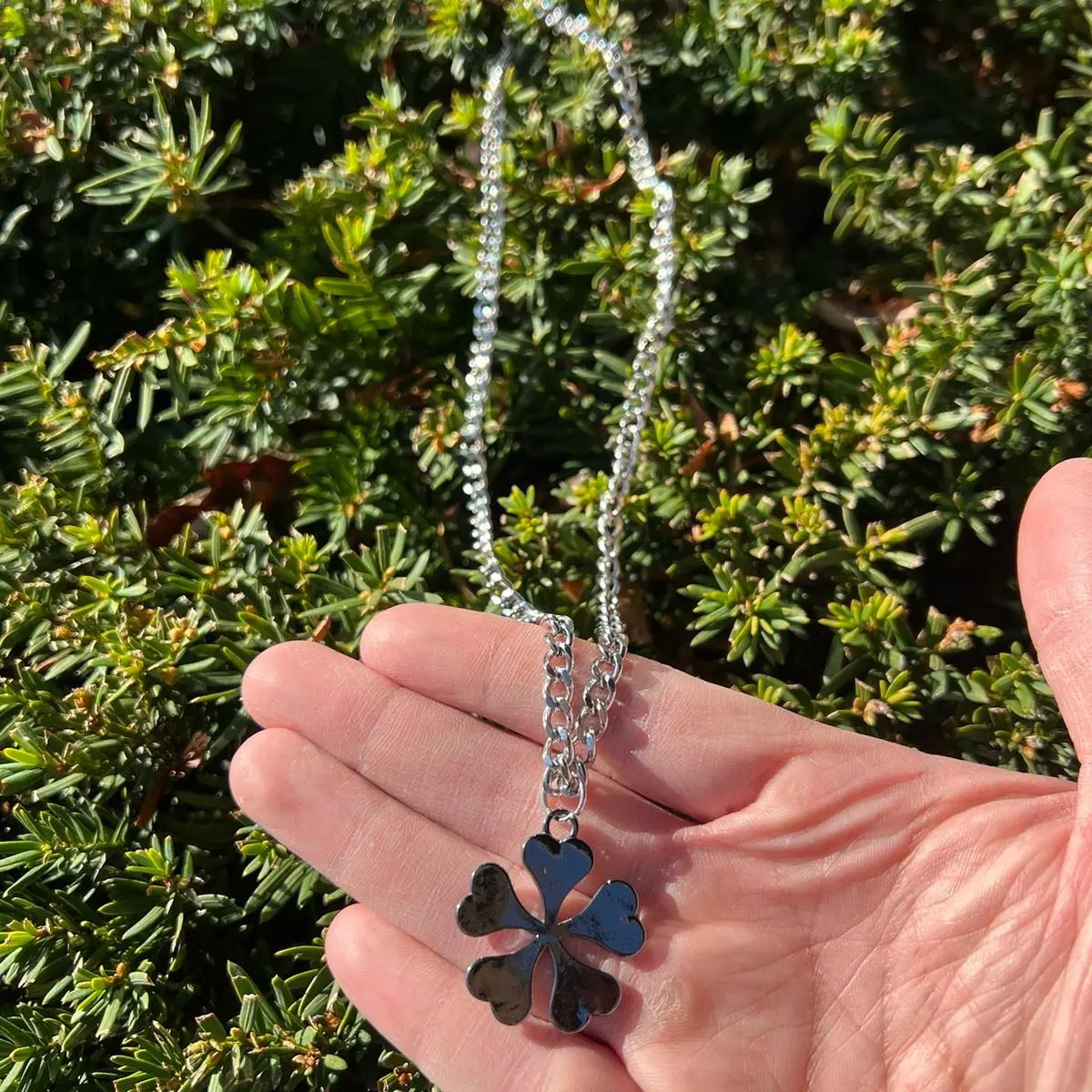 Black Clover 5 Leaf Clover 5mm Necklace Stainless Steel 24 inches