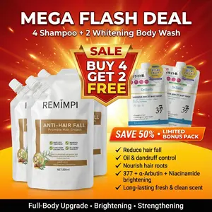 REMIMPI Anti-Hair Fall Shampoo + DR.Saito 377 Whitening Body Wash | Reduce Hair Fall, Brighten Skin, Anti-Dandruff Combo