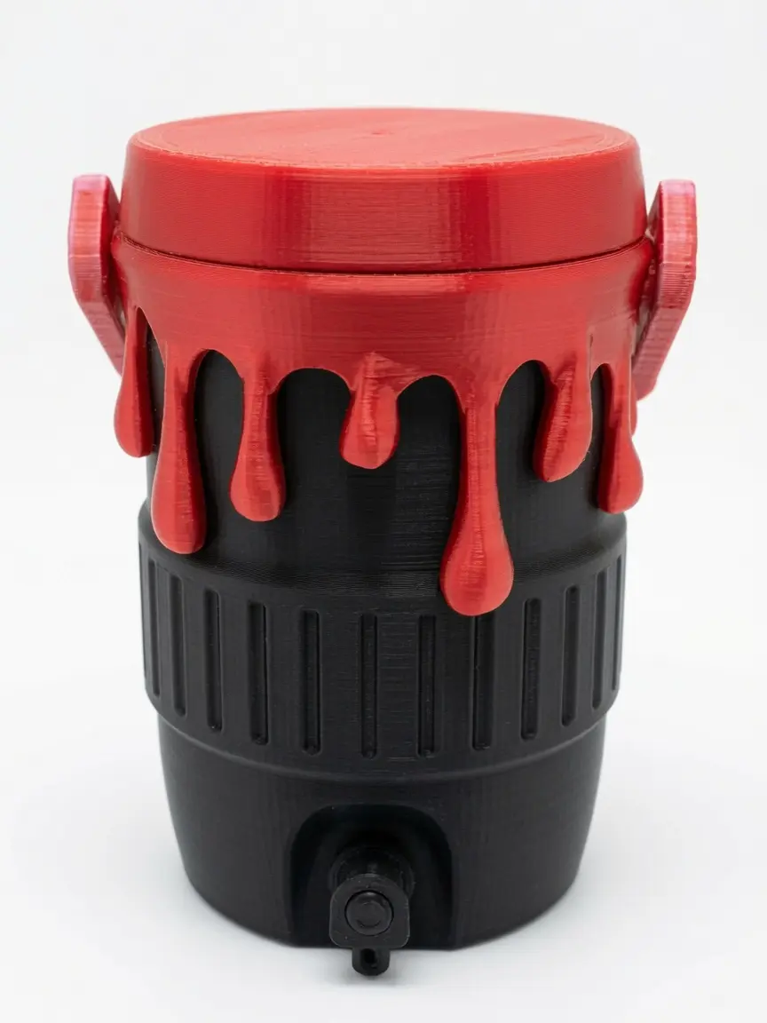 3D Printed Red & Black Dripping Paint Bucket Mini Cooler Can Holder, Camping & Hiking Cooler Accessory for Camp Kitchen