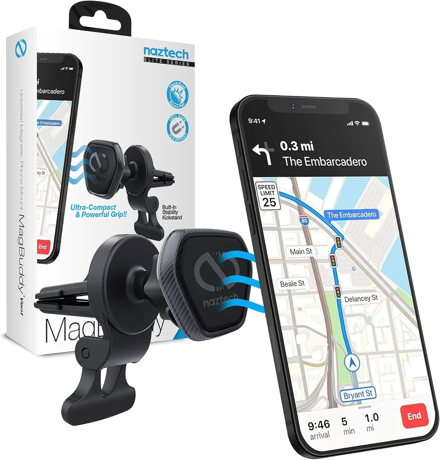 Naztech Magnetic Car Phone Holder Vent - MagBuddy Elite Air Vent Magnetic Phone Mount for Car Magnet Clip Mobile Holder Mount Clip Holders Navigation Bracket Universal Cellphone Automobile Accessories