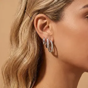 Silver Hoop Earrings Pack - Multi-Style Textured, Smooth Dome, Crystal-Inlaid & Twisted Cable Stackable Costume Jewelry