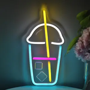 1pc Glowing Boba Tea Cup with LED Neon Light Sign - Wall-Mounted Milk Tea Drink Cup,  for Bubble Tea, Home Bars, Cafes, Dorms, Parties