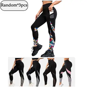3pcs Style Mixed Women's Tight High Waist Hip Lifting Yoga Pants Color Block Splice Sports Leggings Can Be Worn Outside Seamless Fitness Running And Casual Multi Scene