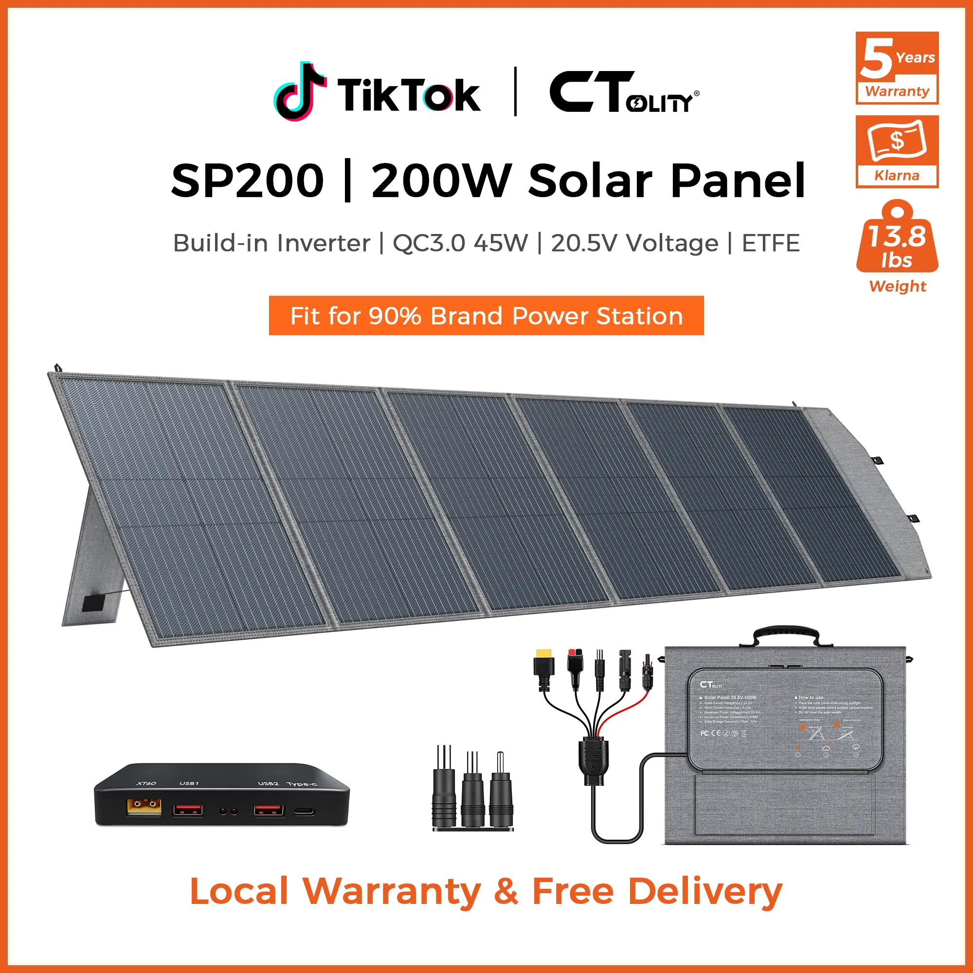 [Techvibes Toolupgrade] CTOLITY 200W Portable Foldable Solar Panel for Camping, Outdoor Power Stations & Device Charging, ETFE 22% Efficient 20.5V Output with MC4, USB-C & QC3.0 Ports, Waterproof, Dustproof, Off-Grid Ready, TikTokShopFallDealsForYou