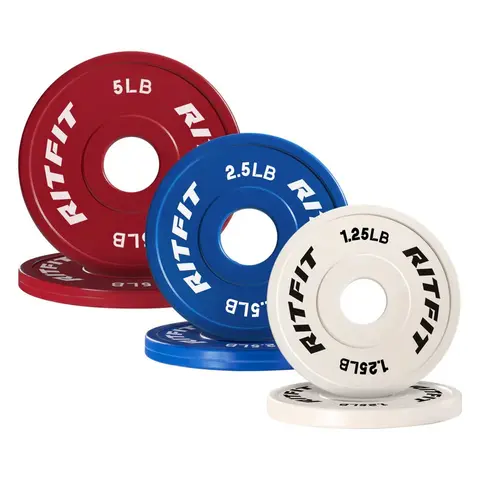RITFIT Unisex Color-Coded Fractional Olympic Plates - 2" Center Hole, Resilient Rubber Coating, Barbell Weights, 1.25lb/Blue 2.5lbx2/Red 5lbx2, Resistance Training, Quiet Workouts, Floor-Safe, Easy Handling, Mini Sizes, Home Gym Gear