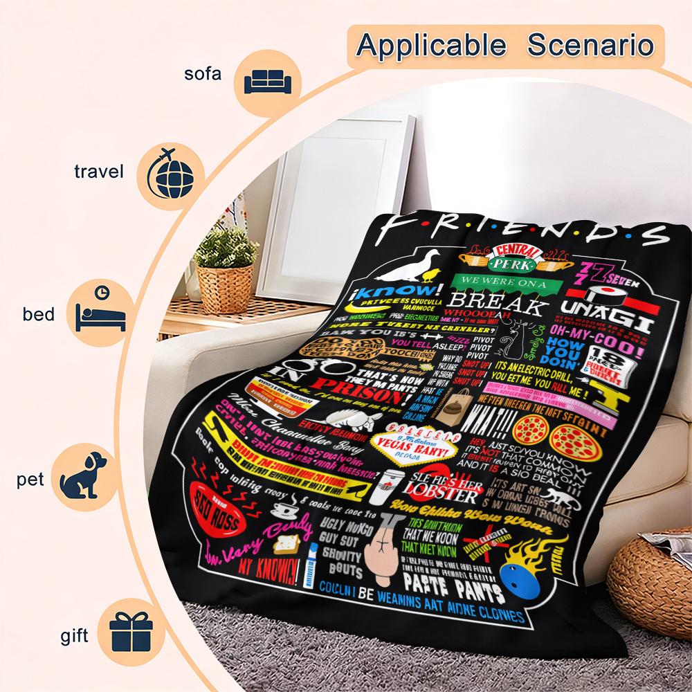 Friends Inspired Flannel Blanket Central Perk Quotes Print Soft Cozy Throw with Colorful Iconic Design Perfect for Sofa Bed Office Living Room TV Watching Gift Home Decor