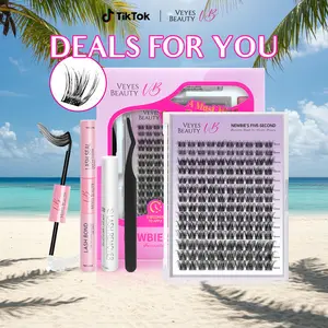 Veyesbeauty LuxeBold Cluster Lashes Eyelashes Cluster Individual Lash Extensions with Bond & Seal Tweezer Dramatic Volume Eyelash Wispy Faux Mink Lash Mixed Length DIY Large Tray for Self Makeup Cosmetic Application at Home