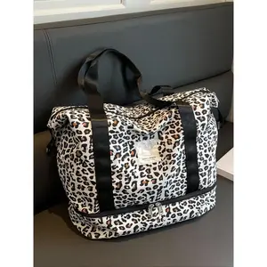 Leopard Print Large Capacity Travel Bag, Lightweight Short-distance Travel Bag, Multi-functional Suitcase Shoulder Bag for Women & Men, Fashionable Patterned Bag, Lightweight Outing Bag, Convenient Carry Bag, Fashionable Duffel Bag