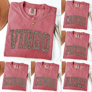 Comfort Colors Astrology Leopard Zodiac Shirt, 12 Horoscope Signs Tee, Aries Taurus Gemini Virgo Libra Scorpio Aquarius Pisces Gift, Trendy Aesthetic Casual Wear, Crimson Color