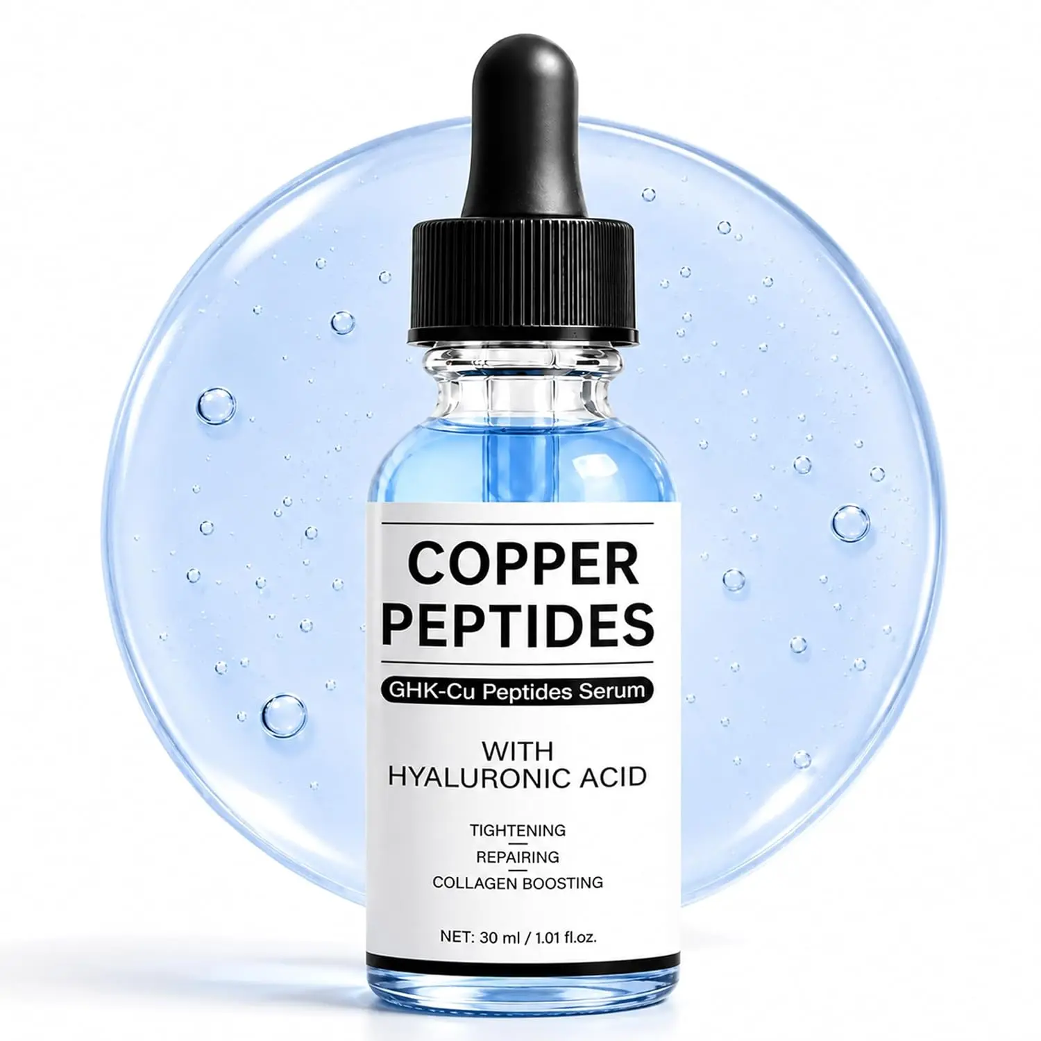 Copper Peptides Serum, GHK-CU Peptide Serum for Face with Copper Tripeptide and Hyaluronic Acid, Skin Care Facial Serum for Tightening, Repairing, Collagen Boosting, Anti-Aging, Hydrating, 1.01 Fl Oz