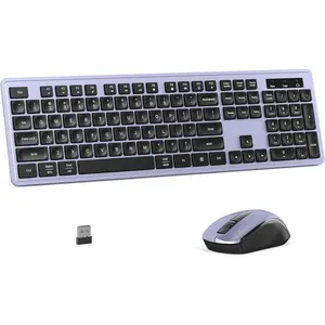 Keyboard and  Combo, Full-Size 104-Key Office Keyboard with 15 Function , Numeric Keypad, Single USB Receiver, Compatible with PC and Laptop(Purple)