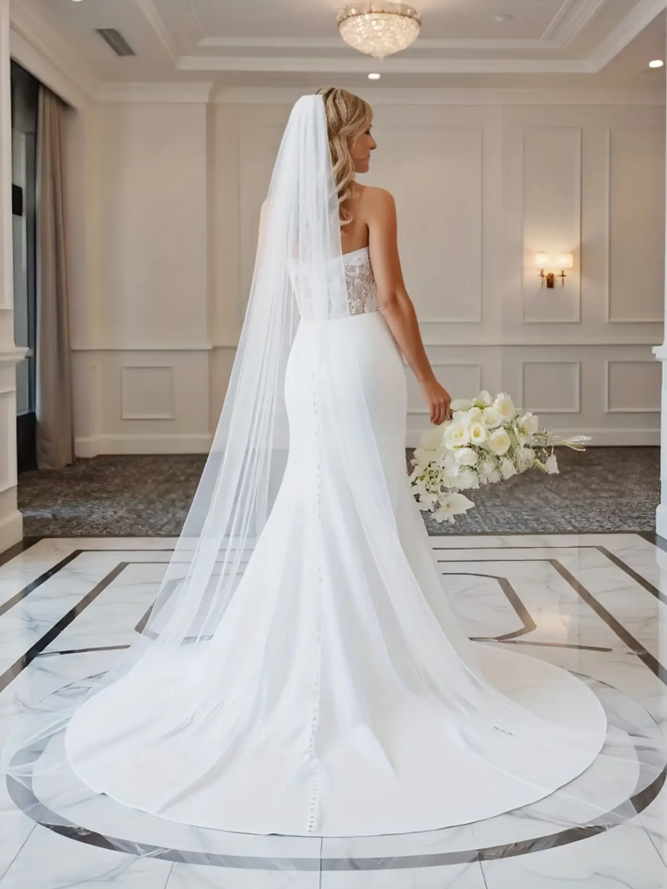 118" Cathedral Wedding Veil with Comb | Single Tier Long Bridal Tulle Veil | Elegant And Soft Sheer Hair Additions for The Bride | Trailing Veil | Wedding Veils for Brides