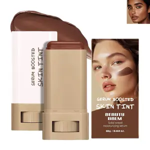 Serum Boosted Foundation Stick, Buildable Tinted Moisturizer Contour Stick, Natural Finish All-Day Wear Hydrating Skin Tint for Dark Skin (#01)