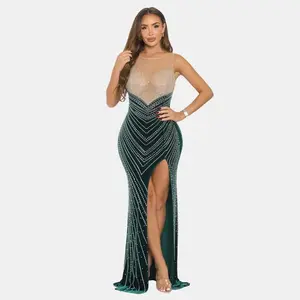 Lala Rhinestone Velvet Contrast Maxi Dress Womenswear