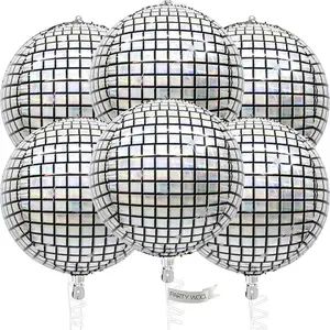 PartyWoo Silver Disco Ball Foil Balloons 6pcs 22 Inch Large Round Foil Big Giant 4D Jumbo Inflatable Mirror Ball Mylar Balloons for Graduation Birthday Engagement Space Themed Party Decorations
