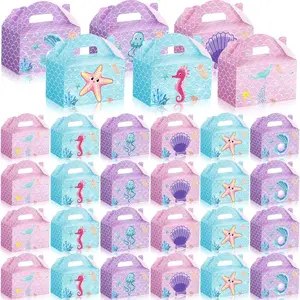 24 count  Party Favors  Boxes Shell   Goodie Bags Candy  Bags  Gable Box with Handles for  Under The Sea Birthday Party Supplies