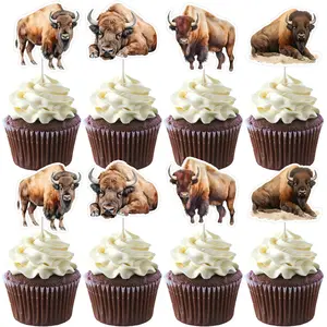 1Set Bison Party Decor Bison Cupcake Topper Wild Animal Birthday Party Supply Western Farm Animal Cake Topper Bison Birthday Decor for Baby Shower Western Farm Animals 1anniversary 2anniversary 3anniversary Birthday