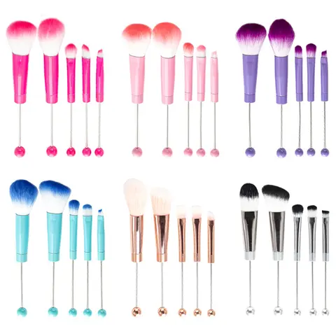 Unisex 5-Pc Silver Beaded Brushes 5 Pc Sets, Beading Tools, DIY Bead Control Supplies, Stable Hold, Silver Craft Design for DIY Enthusiasts