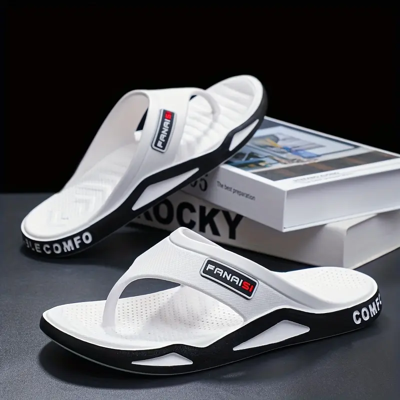 Men's fashionable flip flops - Comfortable PVC material, non slip sole, arch support strap, perfect for beach and casual wear (black/white/beige), beach accessories Shoe Summer sandals men Footwear rainbow flip flops men Walking Shoes