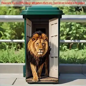 Cute African Lion Theme Self-Adhesive Wall Sticker, 14.57x32.28 Inches, Ideal for Trash Cans and Home Decor, 2D Flat Print