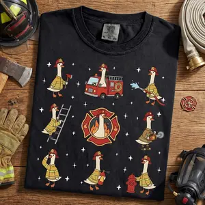 Silly Goose Firefighter Shirt, Funny Fire Dept Goose Meme Tee, Comfort Colors Fireman Gift, Father’s Day Retired Firefighter