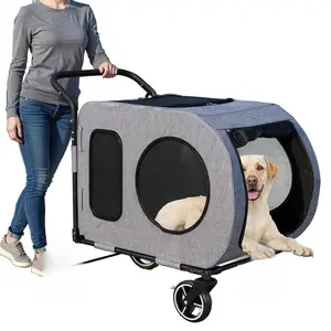 Large Dog Stroller for Medium Dogs，Pet Stroller for 2 Small Dogs, Foldable Jogger Wagon with Detachable Carrier for Car Seat, Adjustable Handle, Up to 90 lbs, Gray