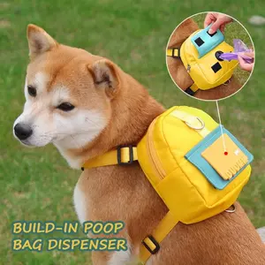 Adjustable Dog Backpack Harness with Leash  Pet Harness Vest with Built-In Poop Bag Dispenser for Small & Medium Dogs