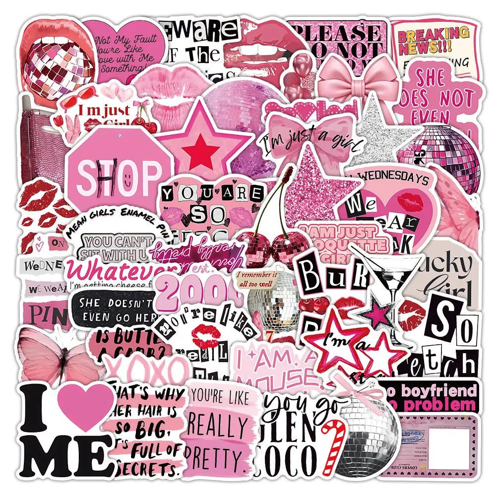 52 Pcs Pastel Pink Decorative Aesthetic Stickers - Adorable Decals for Cute Scrapbooking & DIY Journal Embellishment, Scrapbook Accessory, Decoration Sticker